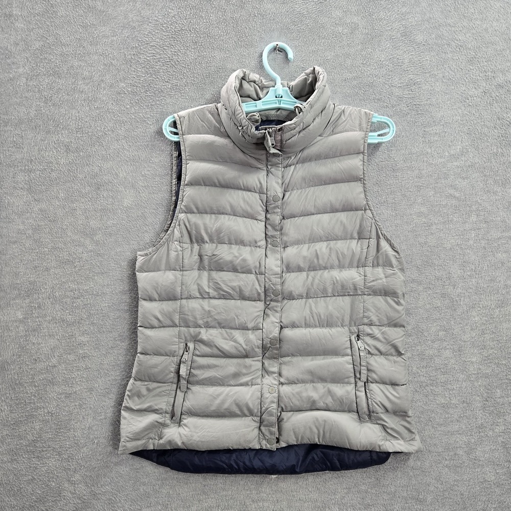 Gap Women Vest M Gray Puffer Zipper Down Sleeveless READ
